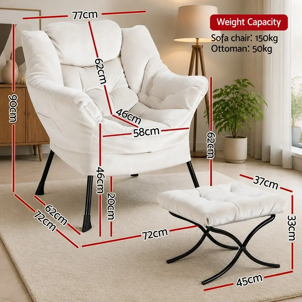 Armchair Accent Chair with Ottoman Footrest Lounge Chair Velvet Upholstery Beige