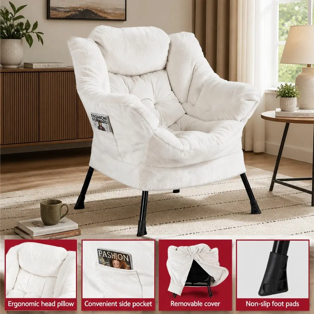Armchair Accent Chair with Ottoman Footrest Lounge Chair Velvet Upholstery Beige