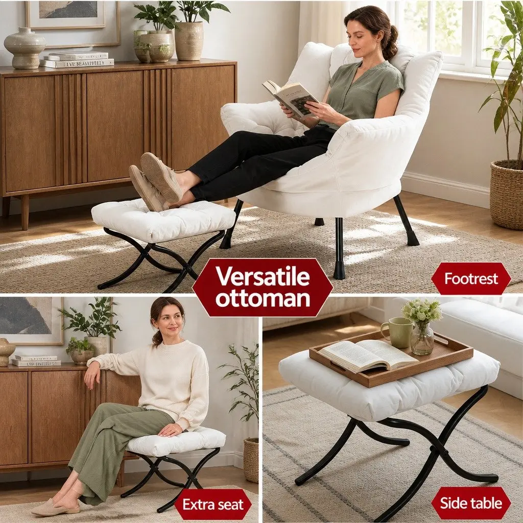 Armchair Accent Chair with Ottoman Footrest Lounge Chair Velvet Upholstery Beige