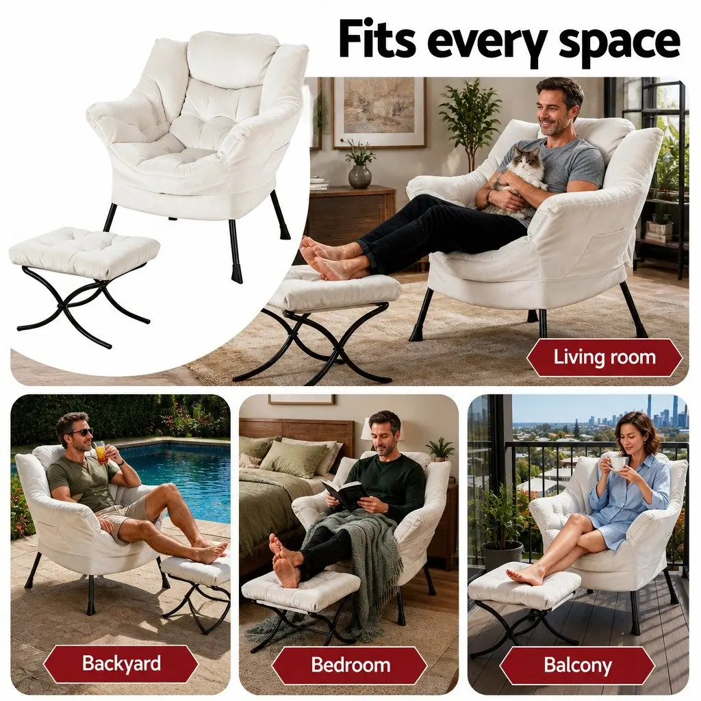 Armchair Accent Chair with Ottoman Footrest Lounge Chair Velvet Upholstery Beige
