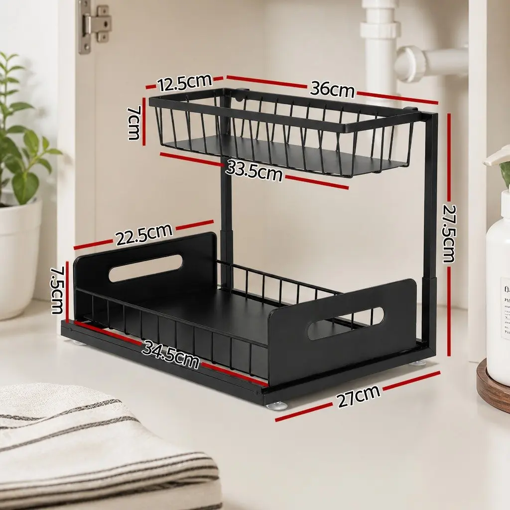 Under Sink Organizer Storage L Shape Pull Out Drawers Kitchen Bathroom Cabinet