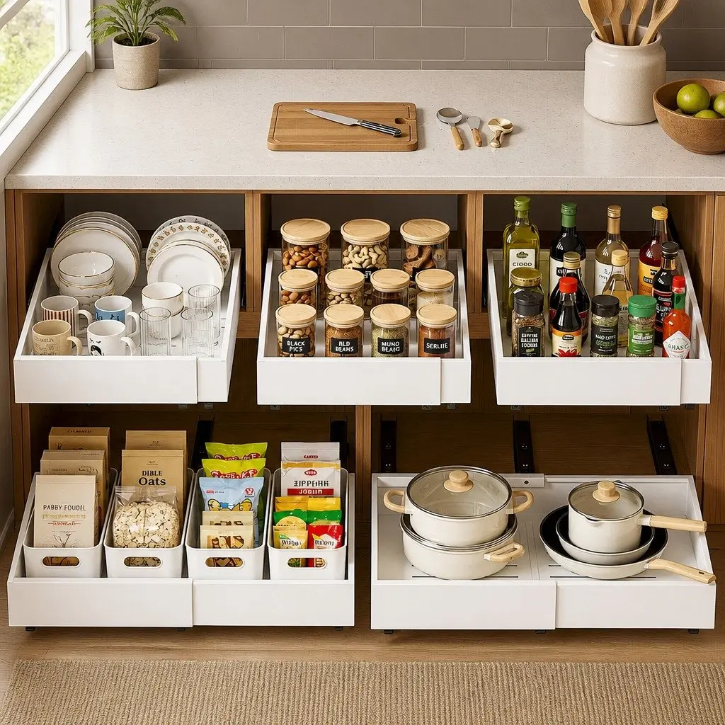 Pull Out Cabinet Drawers White 2 Pack Expandable Organizer Modern Storage