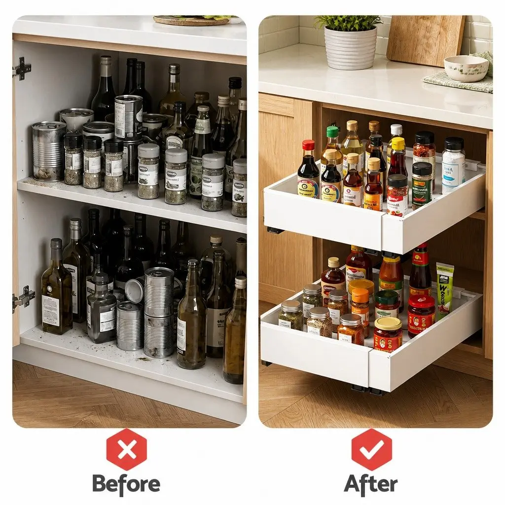 Pull Out Cabinet Drawers White 2 Pack Expandable Organizer Modern Storage