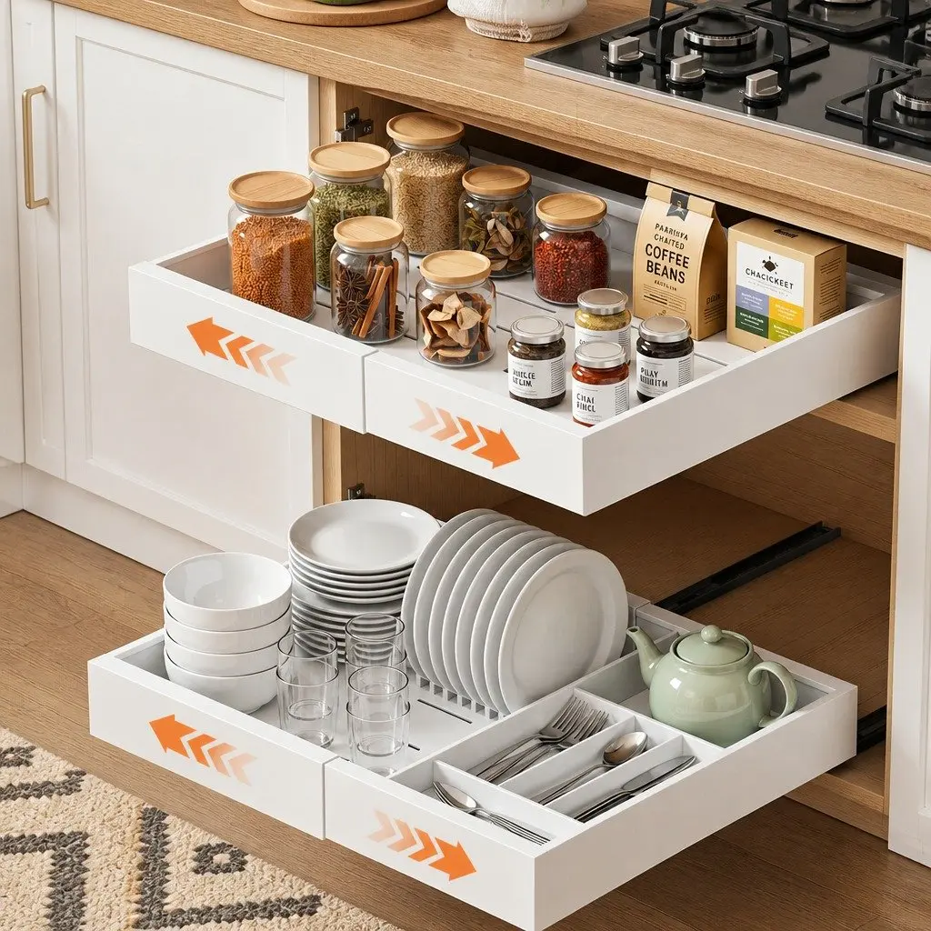Pull Out Cabinet Drawers White 2 Pack Expandable Organizer Modern Storage