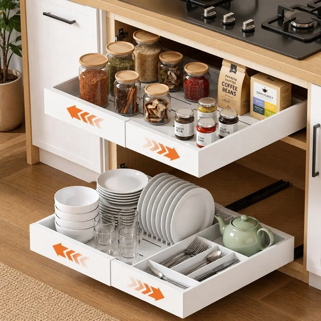 Pull Out Cabinet Drawers White 2 Pack Expandable Organizer Modern Storage
