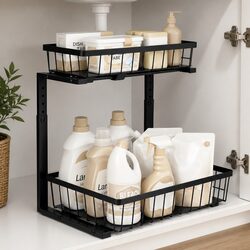Under Sink Cabinet Organizer Storage with 2 Slide Out Drawers 5 Adjustable