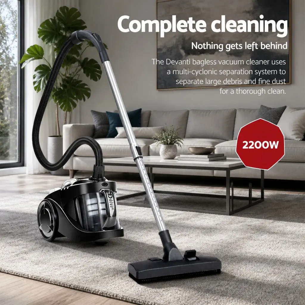 Bagless Stick Vacuum Cleaner Black 2200W Powerful Suction HEPA Filter