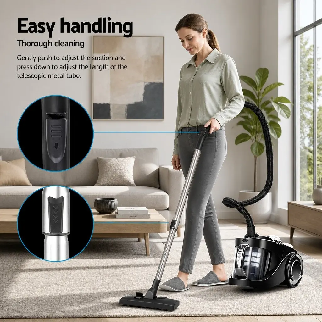 Bagless Stick Vacuum Cleaner Black 2200W Powerful Suction HEPA Filter
