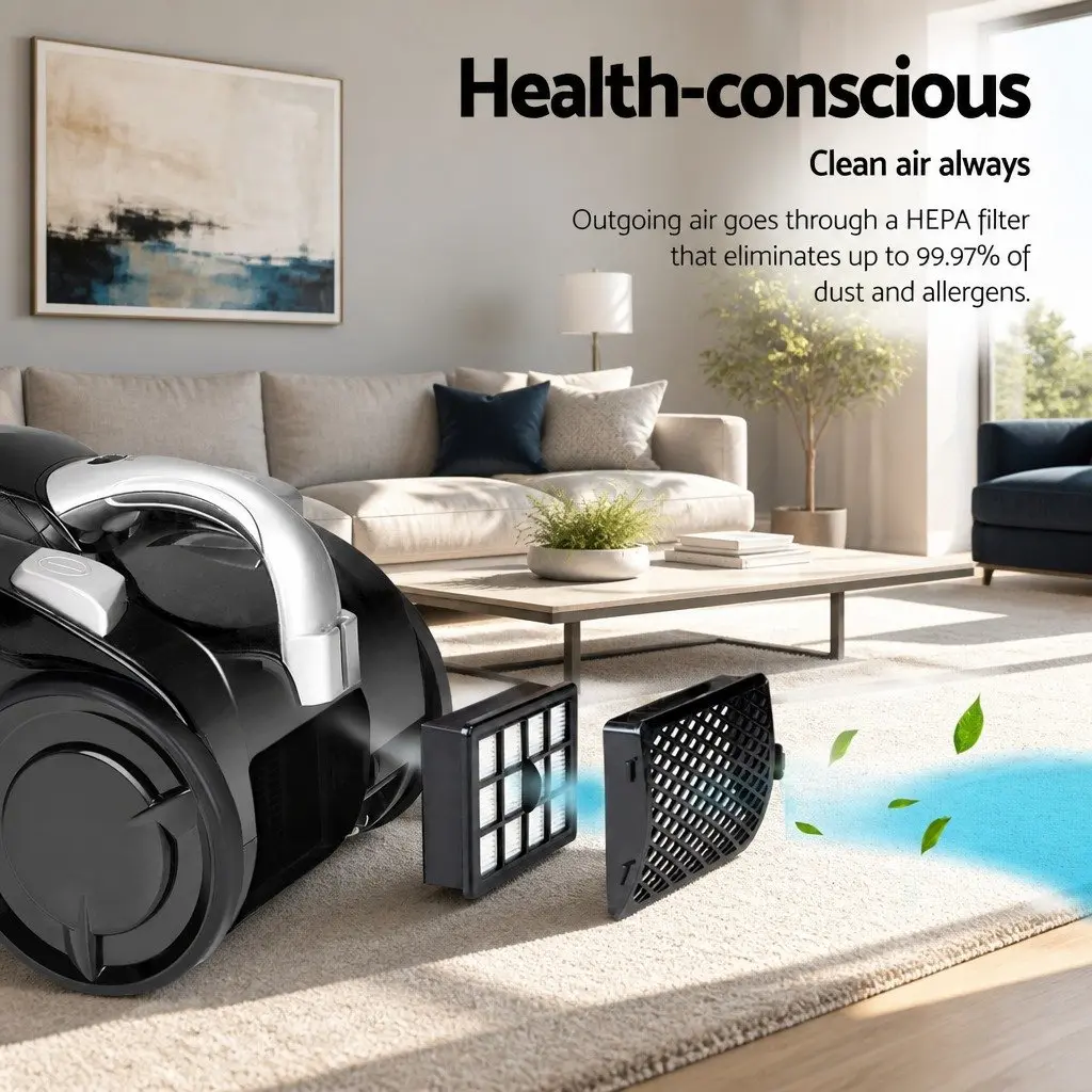 Bagless Stick Vacuum Cleaner Black 2200W Powerful Suction HEPA Filter