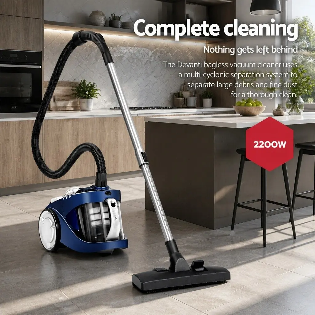 Bagless Stick Vacuum Cleaner Blue 2200W Multi-Cyclonic HEPA Filter