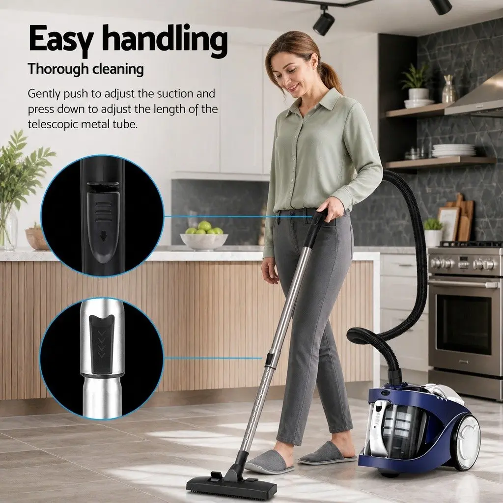 Bagless Stick Vacuum Cleaner Blue 2200W Multi-Cyclonic HEPA Filter