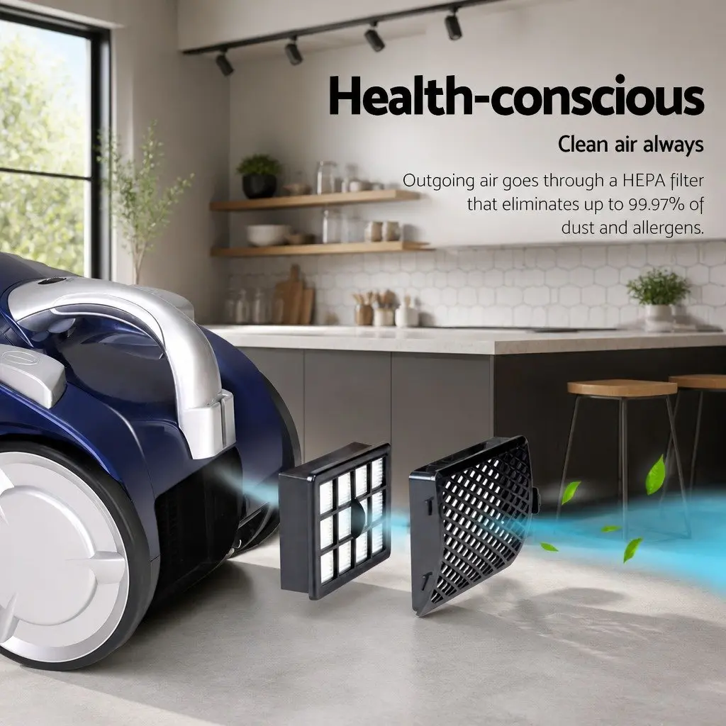 Bagless Stick Vacuum Cleaner Blue 2200W Multi-Cyclonic HEPA Filter