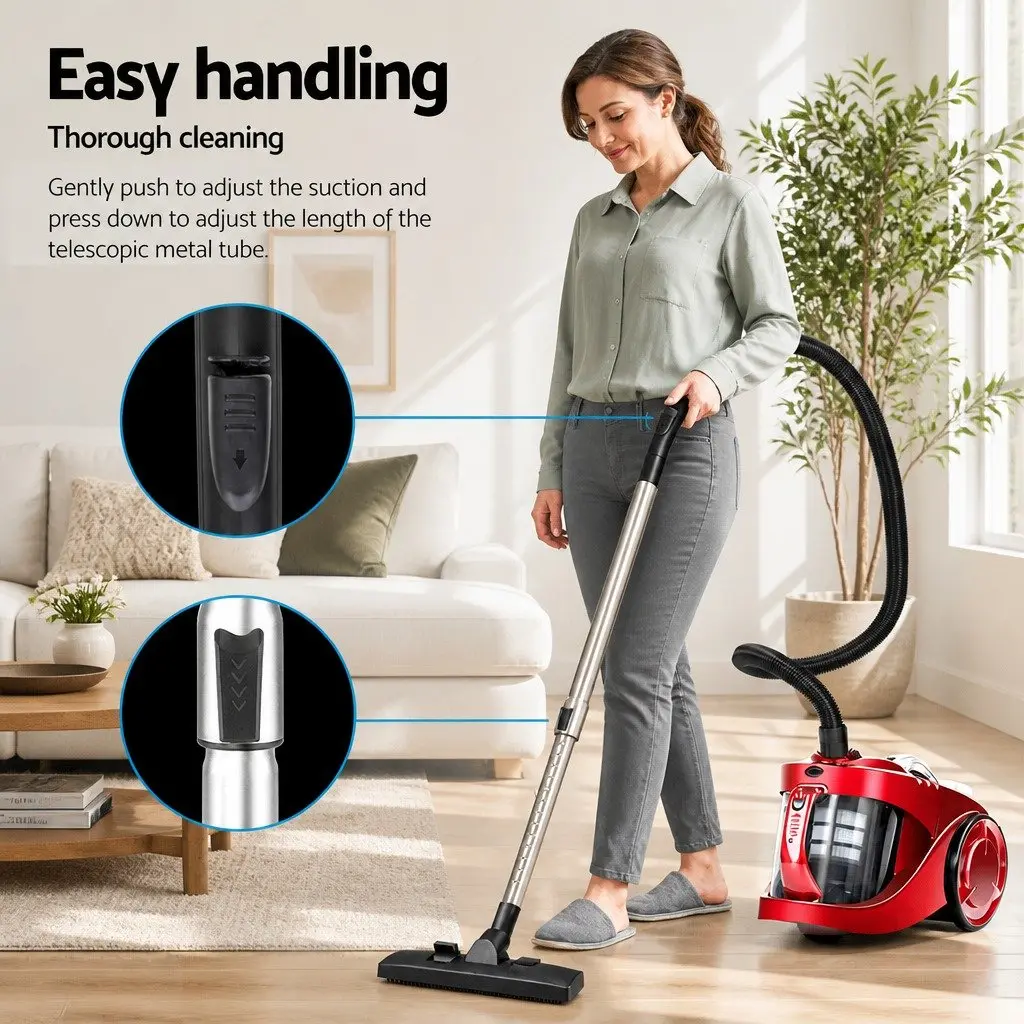 Bagless Stick Vacuum Cleaner Red 2200W HEPA Filter Multi-Cyclonic System