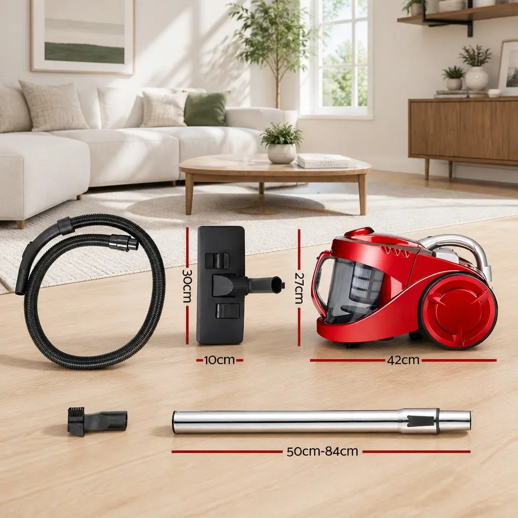 Bagless Stick Vacuum Cleaner Red 2200W HEPA Filter Multi-Cyclonic System