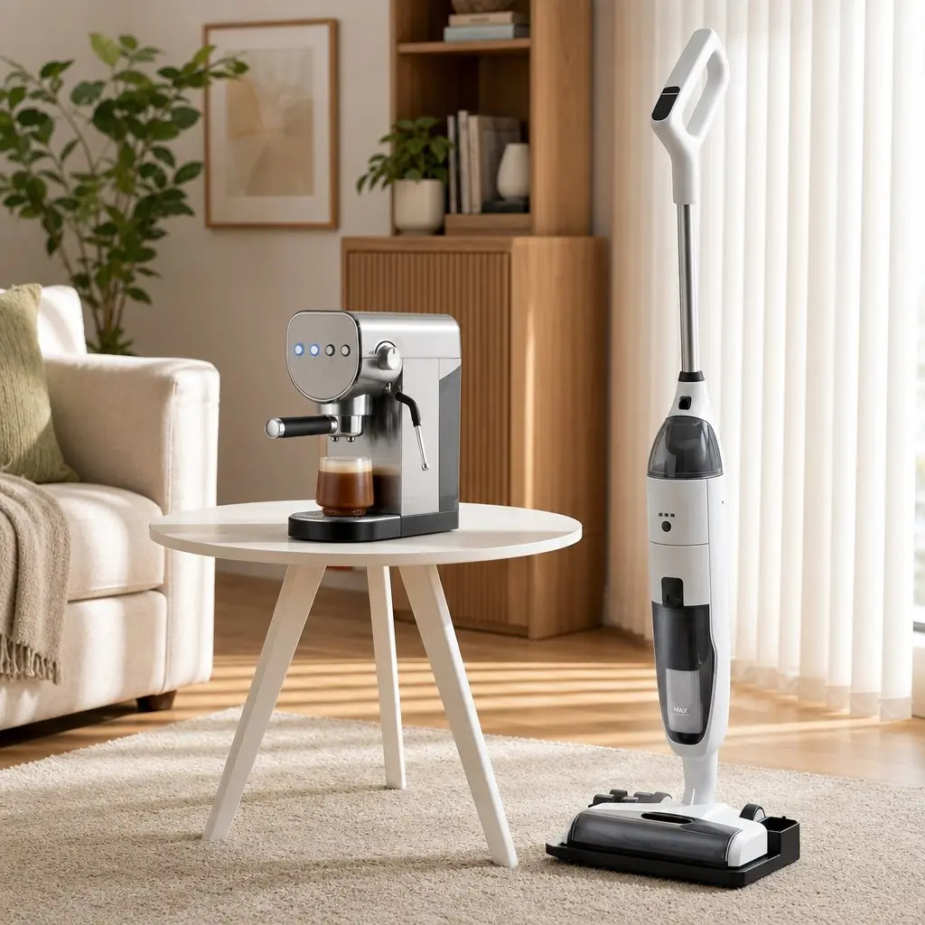 Cordless Wet Dry Vacuum Mop White 20 Bar Espresso Coffee Machine Combo with Instant Heating System and Automatic Self-Cleaning Dock