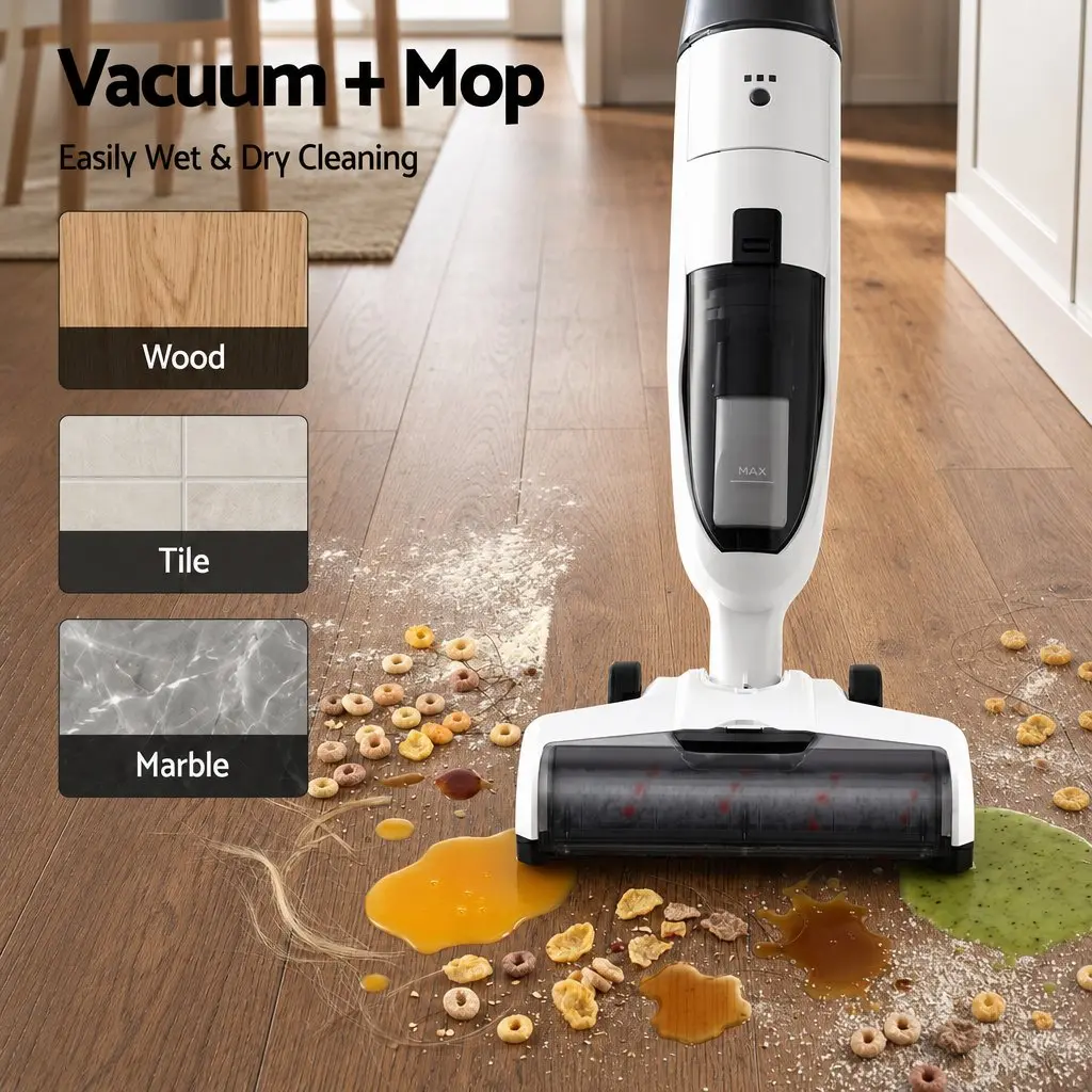 Cordless Wet Dry Vacuum Mop White 20 Bar Espresso Coffee Machine Combo with Instant Heating System and Automatic Self-Cleaning Dock