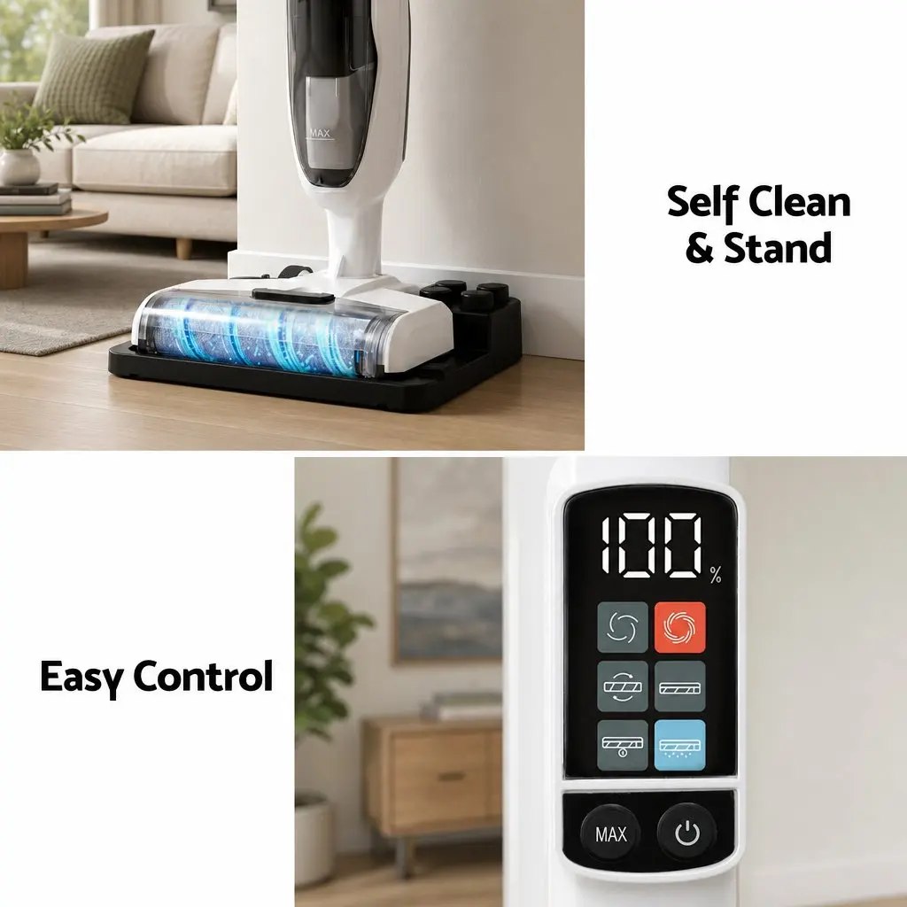 Cordless Wet Dry Vacuum Mop White 20 Bar Espresso Coffee Machine Combo with Instant Heating System and Automatic Self-Cleaning Dock
