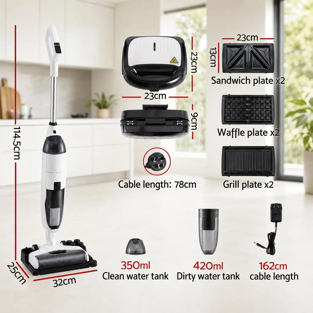 Cordless Wet Dry Vacuum Cleaner White Black 3-in-1 Sandwich Waffle Maker Combo