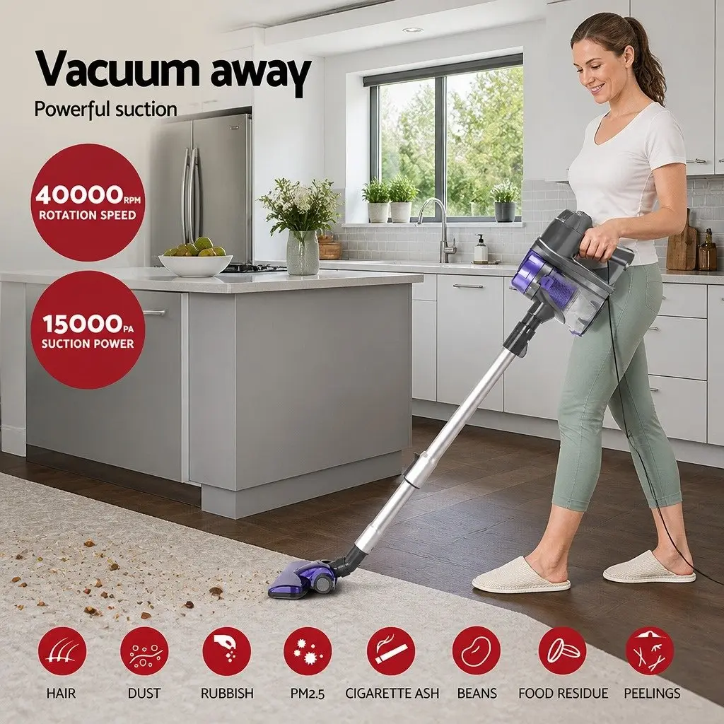 Stick Vacuum Cleaner Purple and Silver Corded 450W Motorised Head Converts Handheld