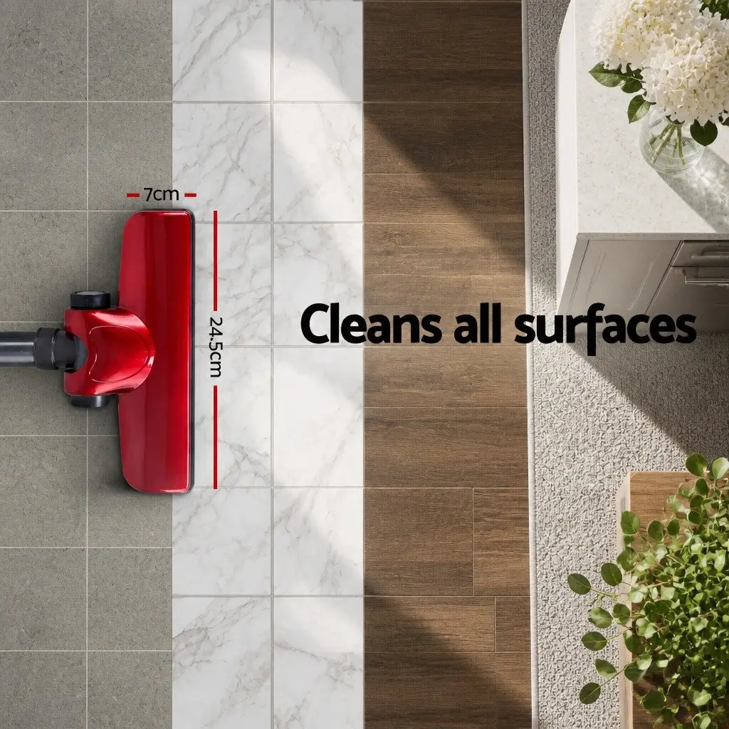 Stick Vacuum Cleaner Red and Silver Lightweight 450W Corded Handheld Convertible with Pivoting Head