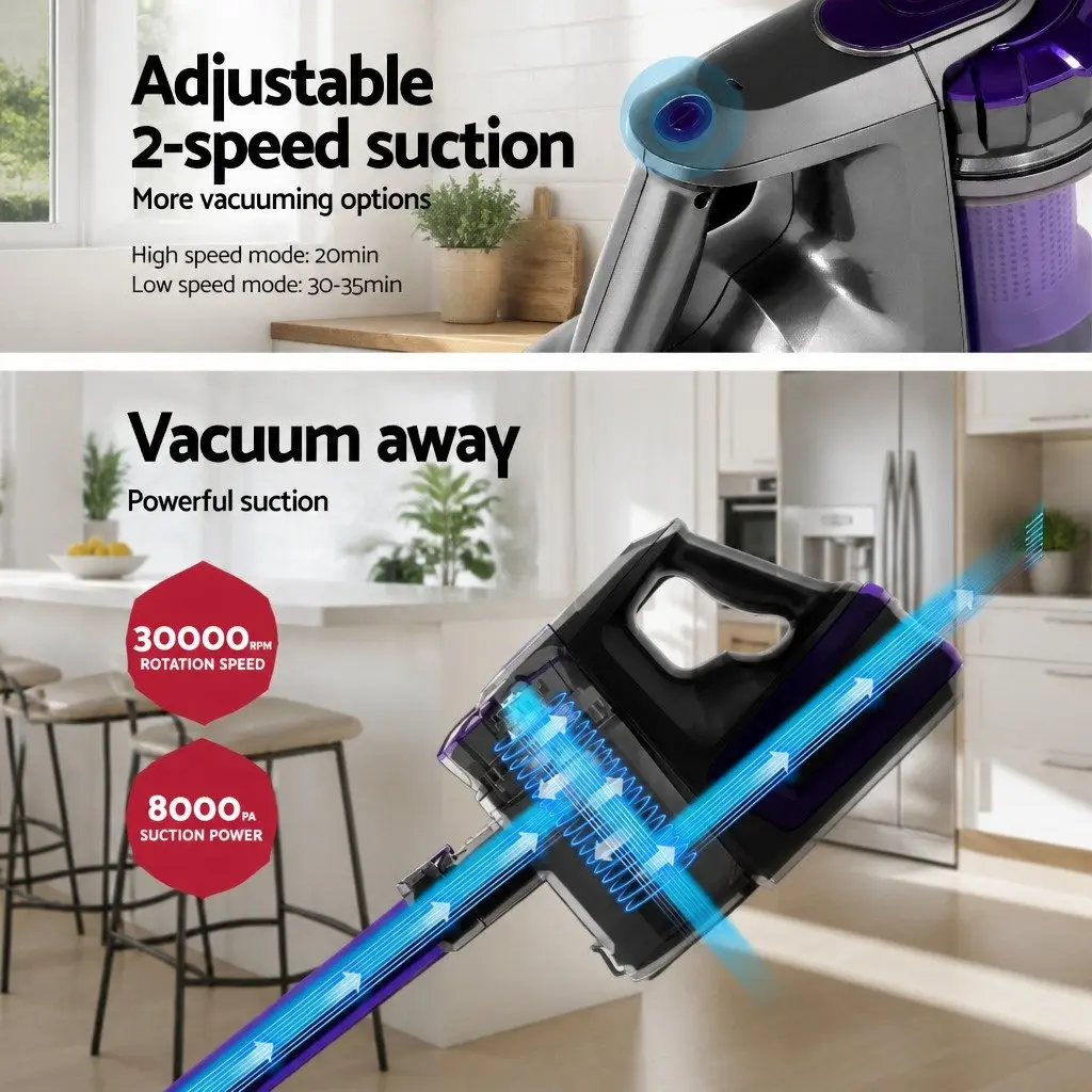 Cordless Stick Vacuum Cleaner Purple Lightweight 2-in-1 Bagless 150W