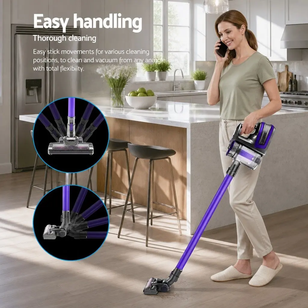 Cordless Stick Vacuum Cleaner Purple Lightweight 2-in-1 Bagless 150W
