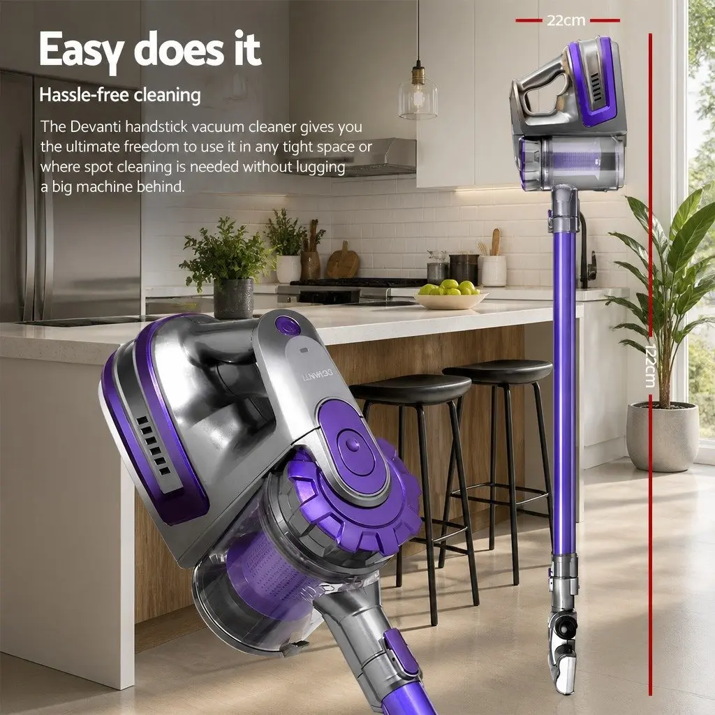 Cordless Stick Vacuum Cleaner Purple Lightweight 2-in-1 Bagless 150W