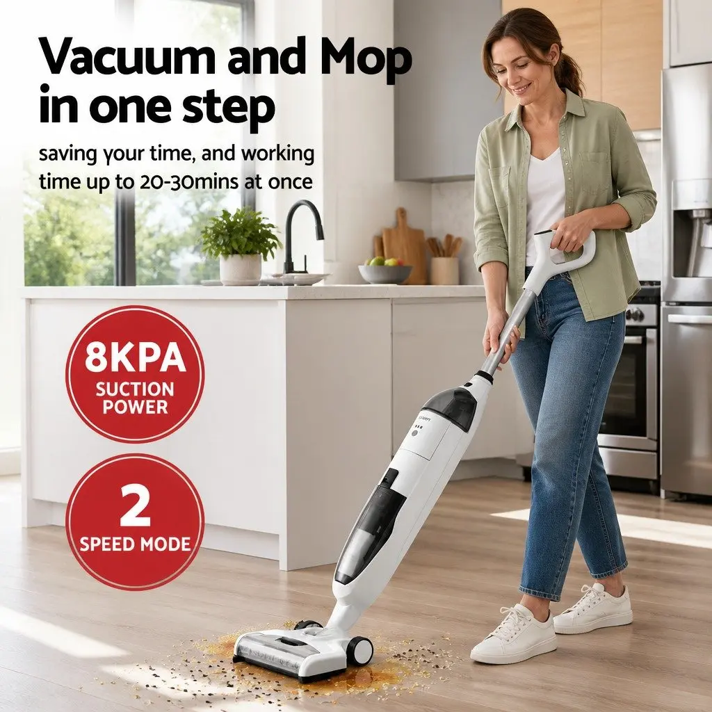 Wet Dry Vacuum Cleaner White Grey Cordless Lightweight Two-Tank System Edge Cleaning