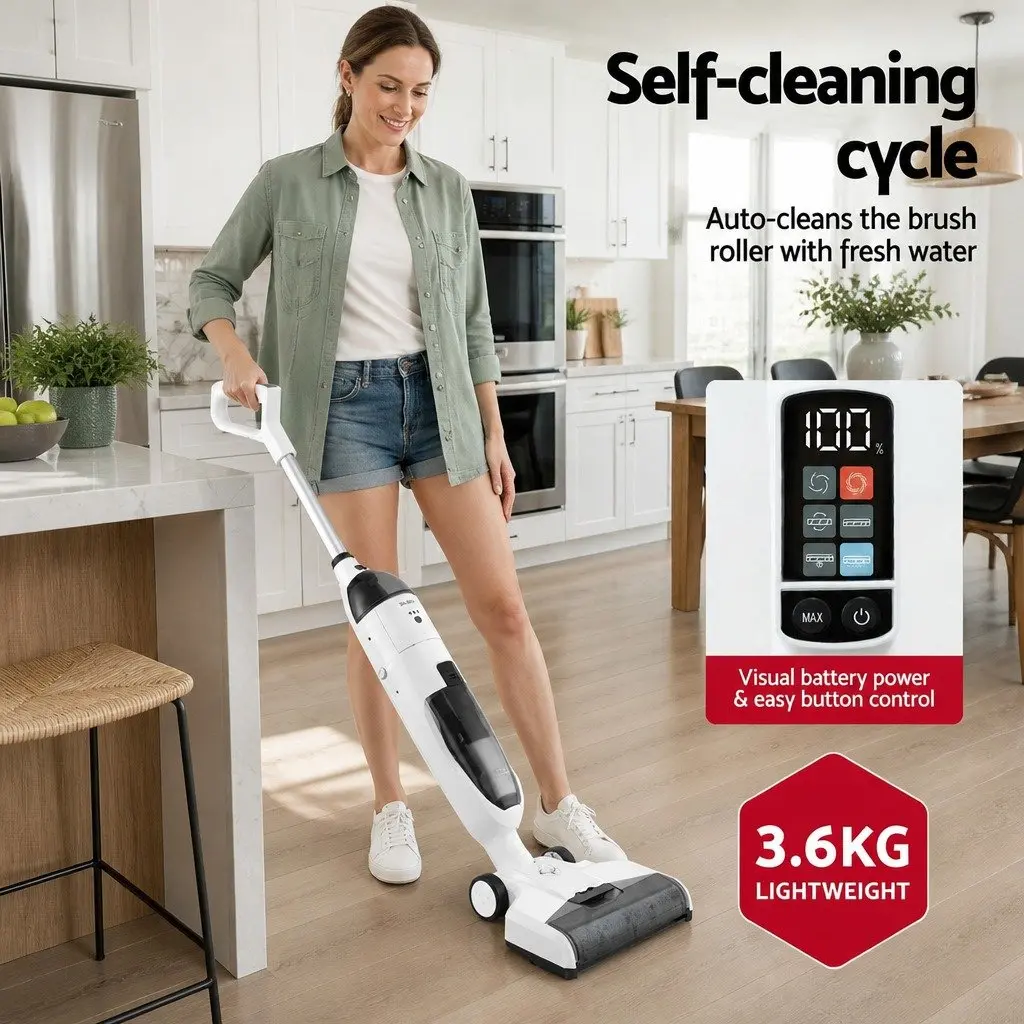 Wet Dry Vacuum Cleaner White Grey Cordless Lightweight Two-Tank System Edge Cleaning