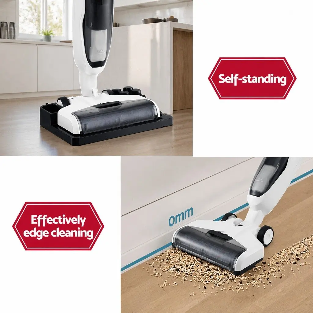 Wet Dry Vacuum Cleaner White Grey Cordless Lightweight Two-Tank System Edge Cleaning