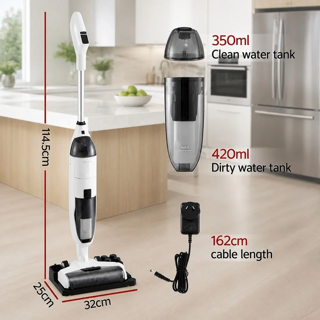 Wet Dry Vacuum Cleaner White Grey Cordless Lightweight Two-Tank System Edge Cleaning