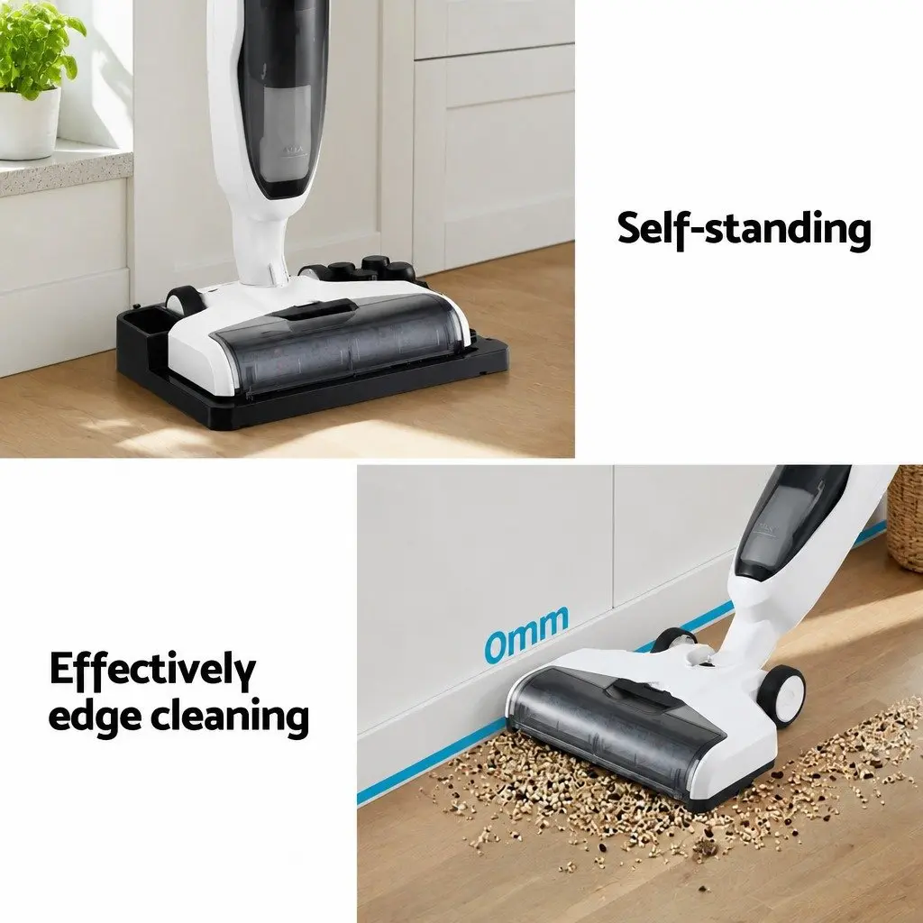 Wet Dry Vacuum Cleaner White Grey Cordless Lightweight Two-Tank System Edge Cleaning