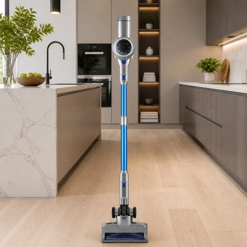 Cordless Stick Vacuum Cleaner Navy Blue 300W Brushless Motor LED Display Self-Standing