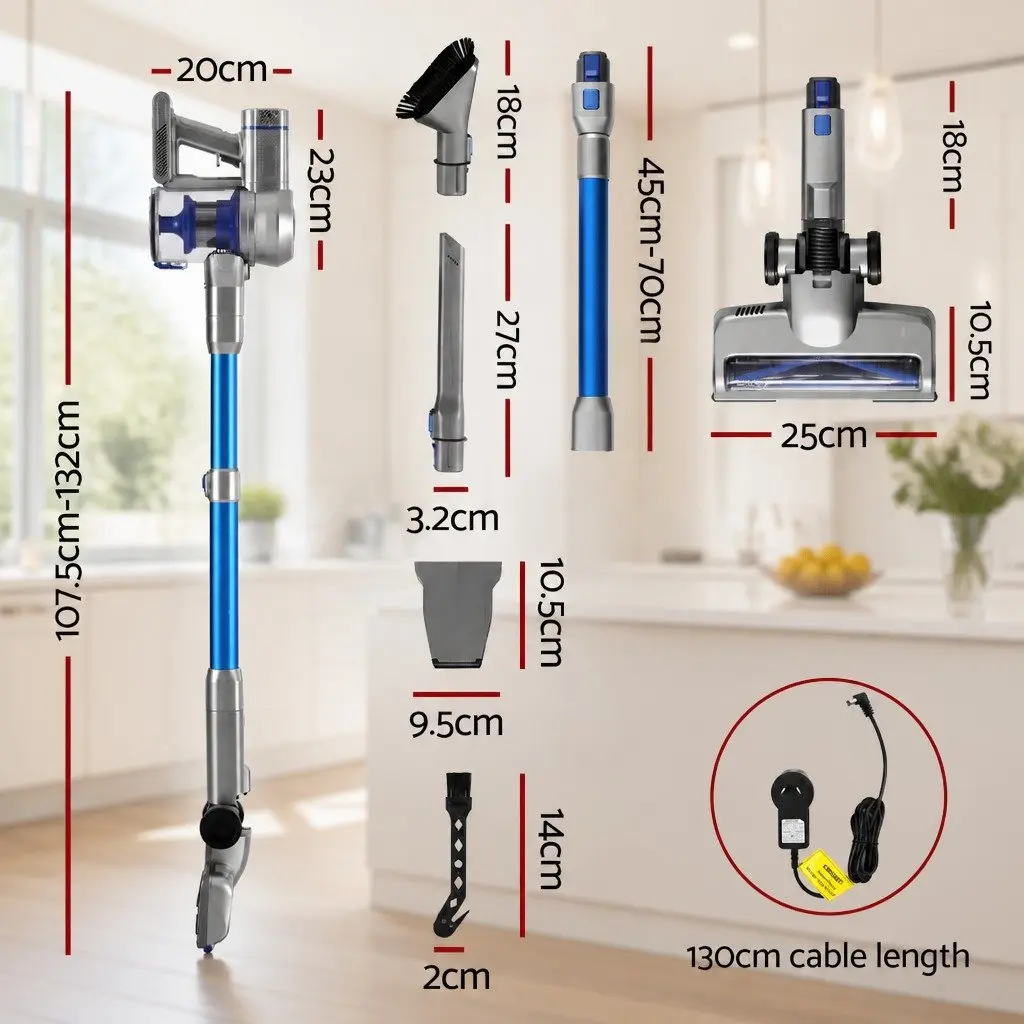 Cordless Stick Vacuum Cleaner Navy Blue 300W Brushless Motor LED Display Self-Standing