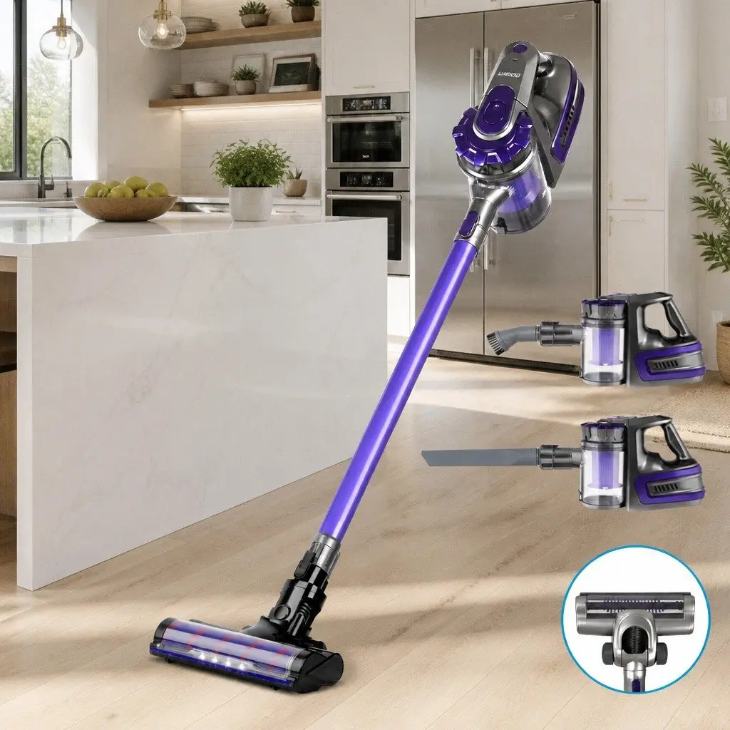 Stick Vacuum Cleaner Purple Lightweight Cordless Motorised Roller Brush 150W