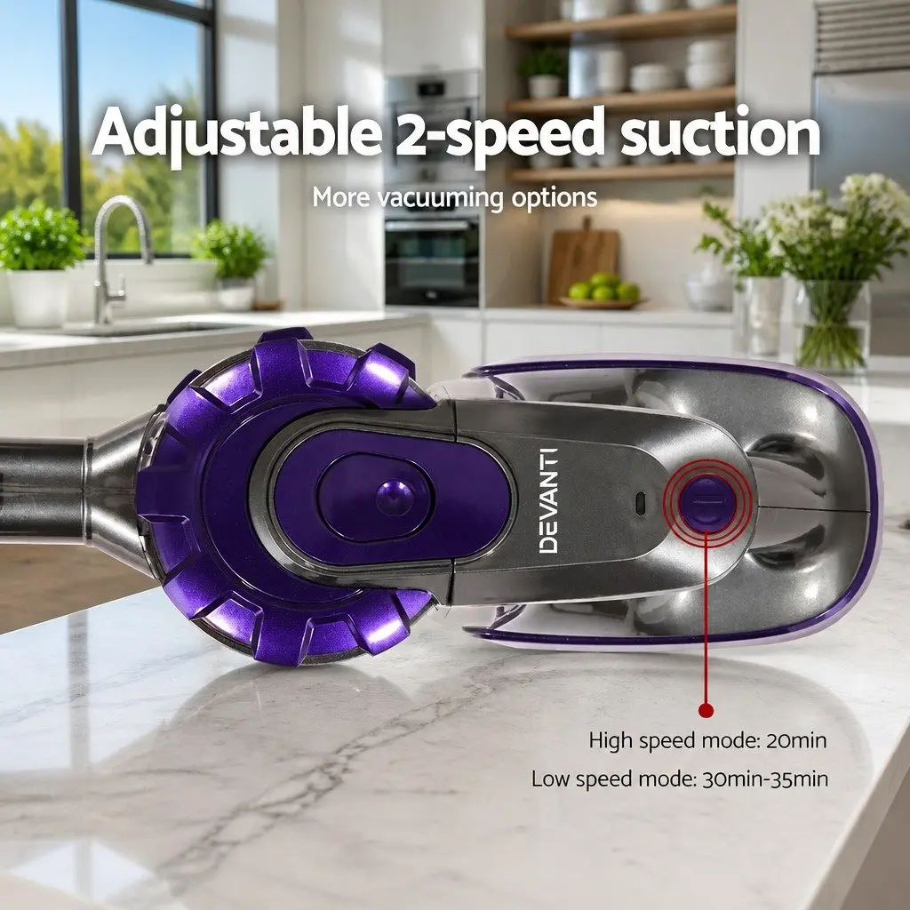 Stick Vacuum Cleaner Purple Lightweight Cordless Motorised Roller Brush 150W