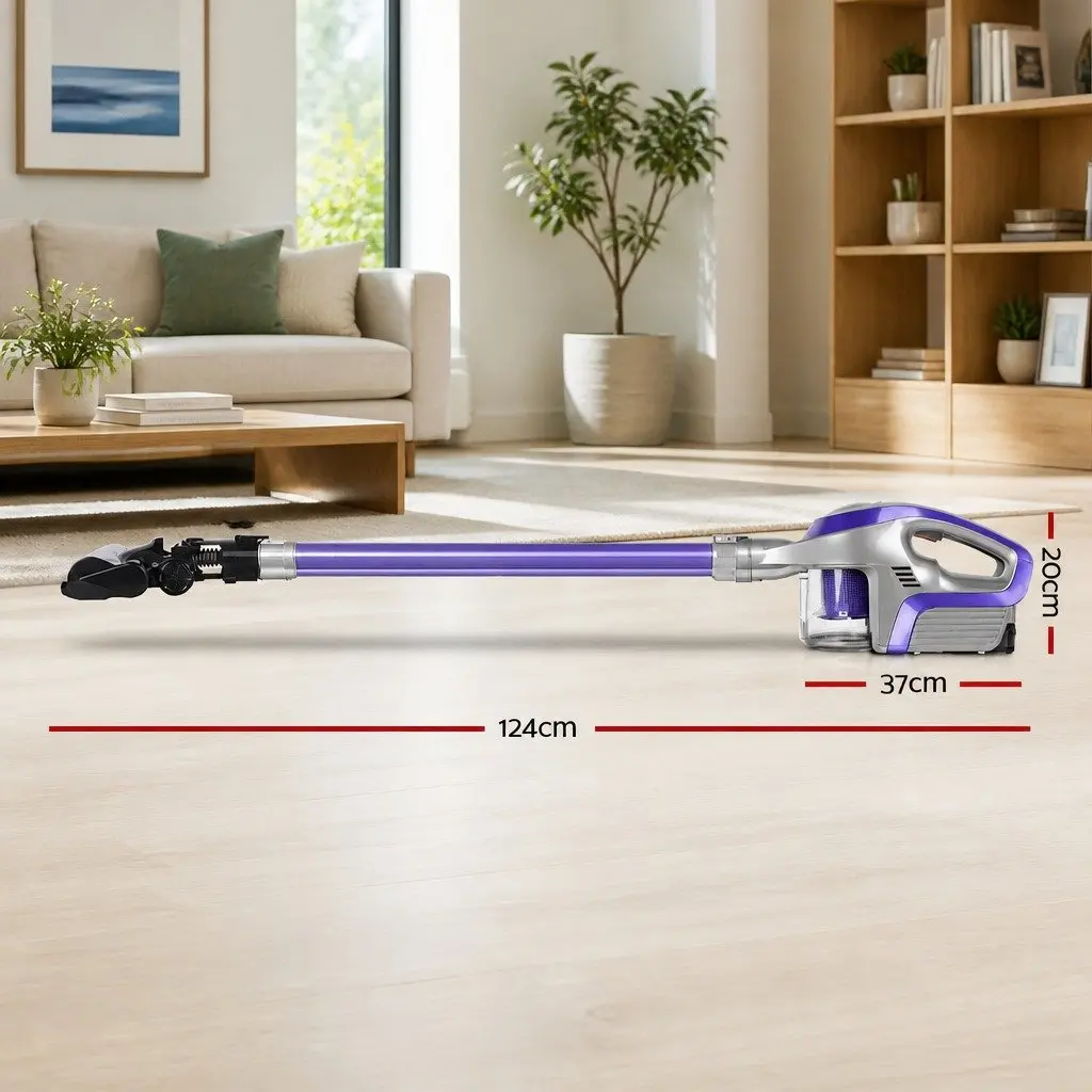 Cordless Stick Vacuum Cleaner Purple Grey Motorised Roller Head LED Light 150W