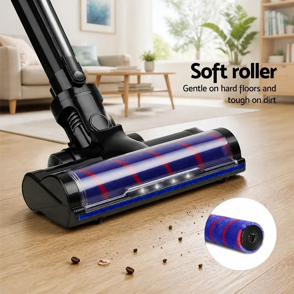 Cordless Stick Vacuum Cleaner Purple Grey Motorised Roller Head LED Light 150W