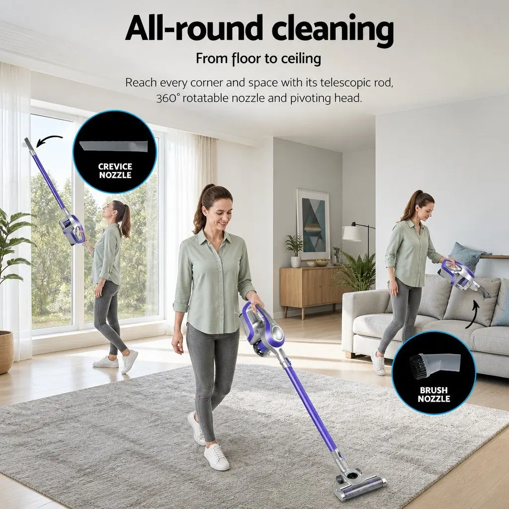 Cordless Stick Vacuum Cleaner Handheld Bagless HEPA Filter 150W Red