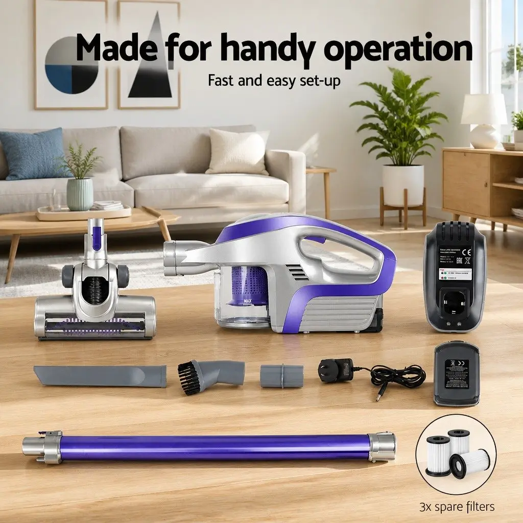 Cordless Stick Vacuum Cleaner Handheld Bagless HEPA Filter 150W Red
