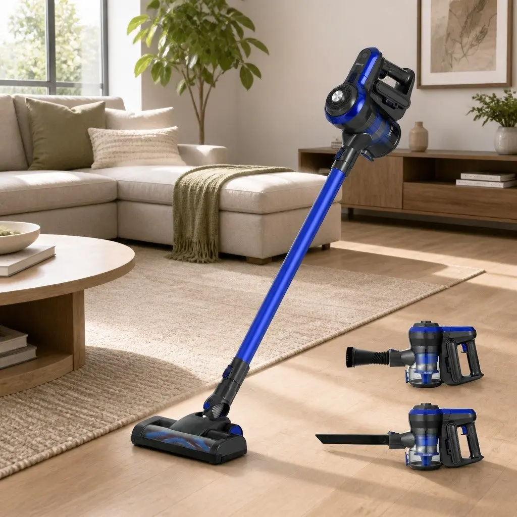 Stick Vacuum Cleaner Cordless Handheld Brushless 250W Bagless HEPA Filter Blue