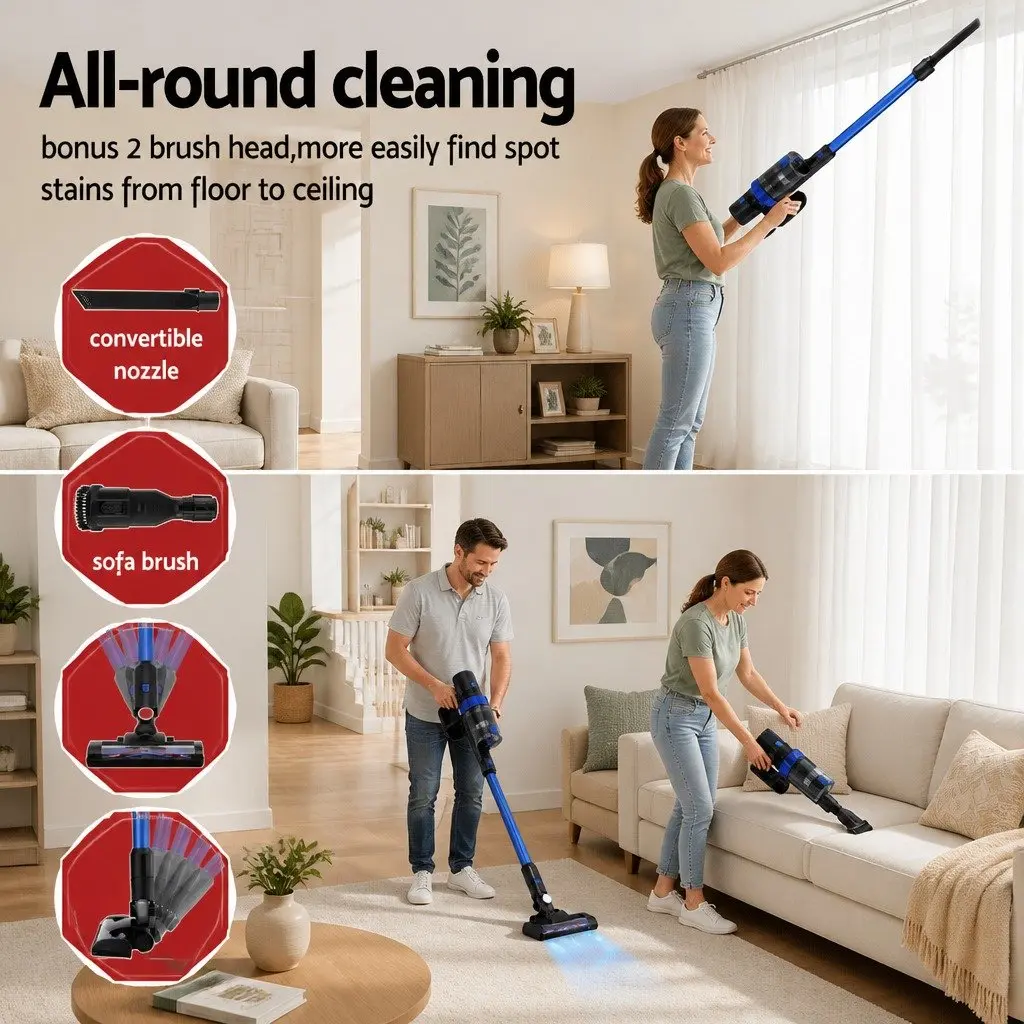 Cordless Stick Vacuum Cleaner Blue 350W Brushless Motor Bagless