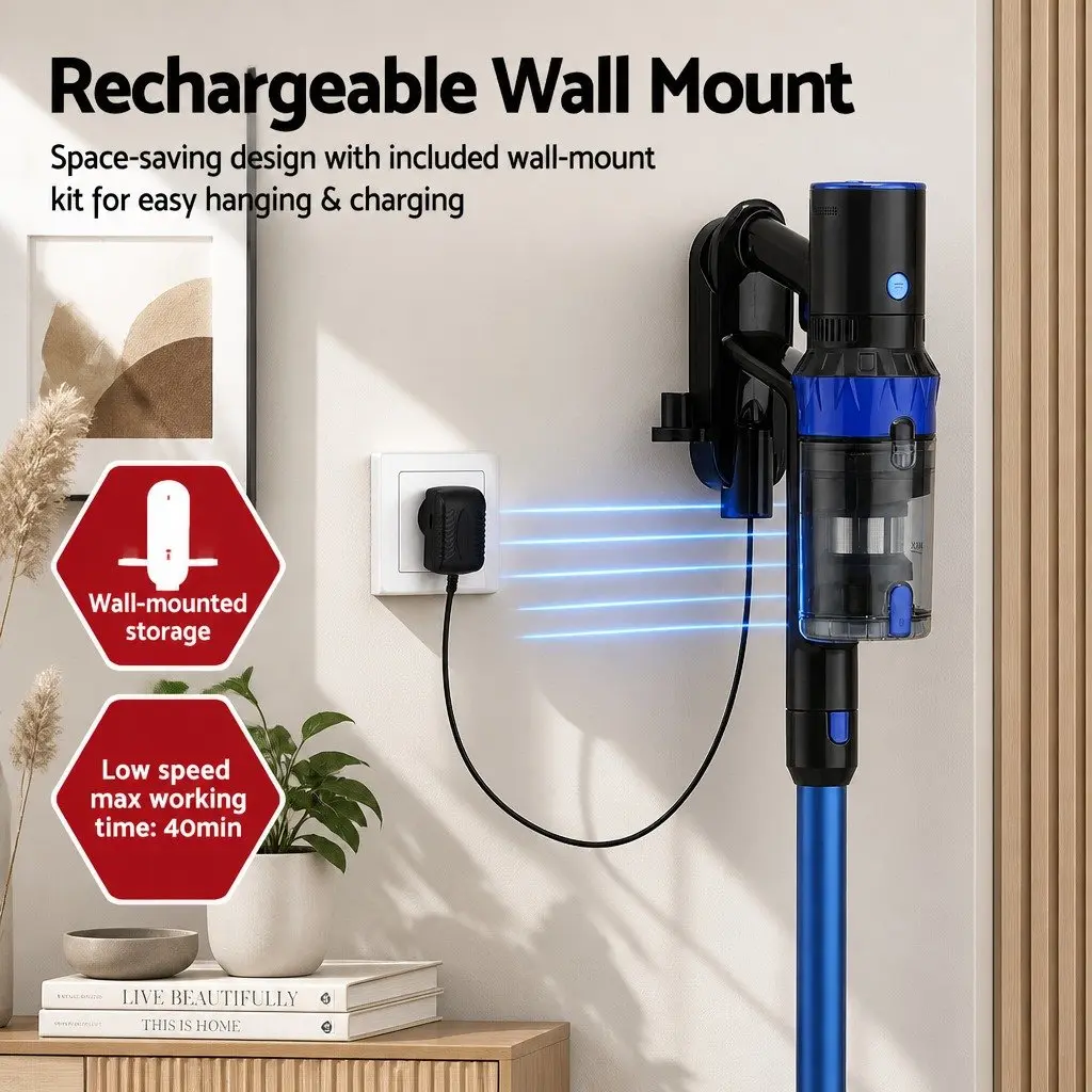 Cordless Stick Vacuum Cleaner Blue 350W Brushless Motor Bagless