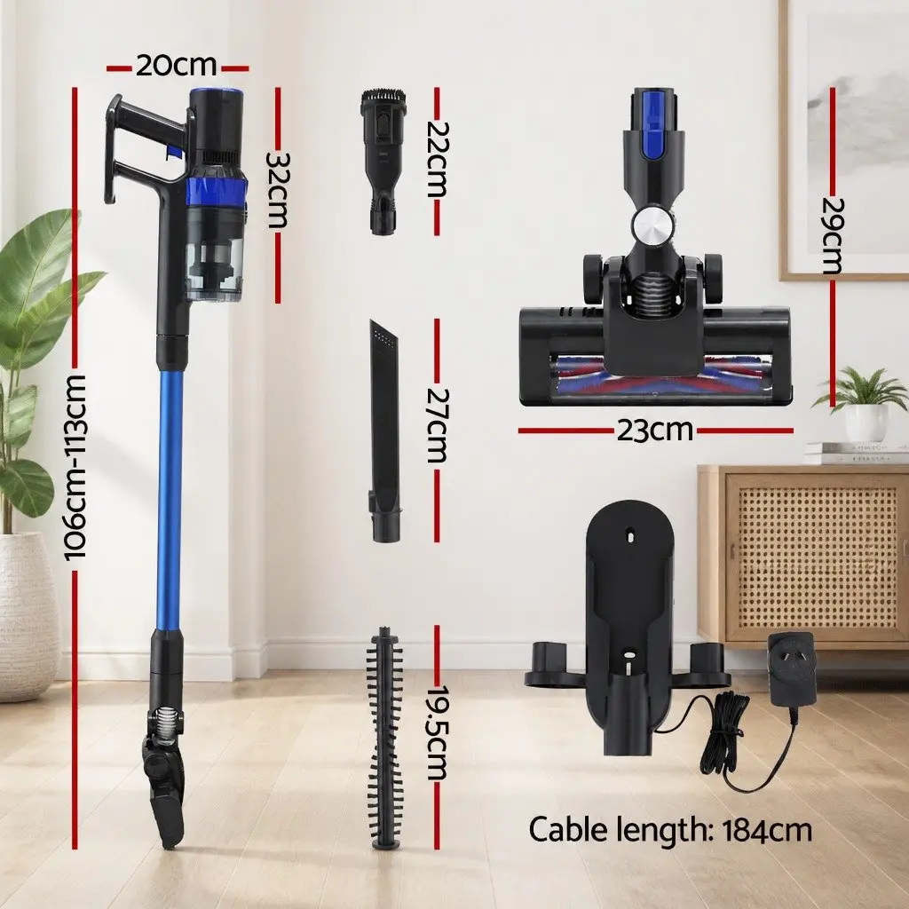 Cordless Stick Vacuum Cleaner Blue 350W Brushless Motor Bagless