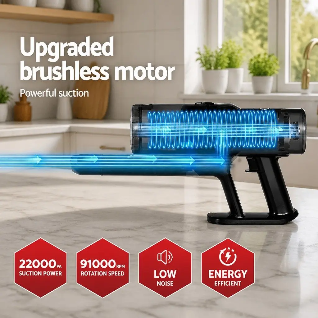 Stick Vacuum Cleaner Grey Cordless Brushless 350W Handheld Hard Floor Cleaning