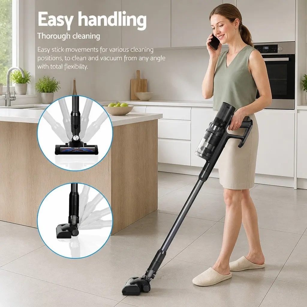 Stick Vacuum Cleaner Grey Cordless Brushless 350W Handheld Hard Floor Cleaning