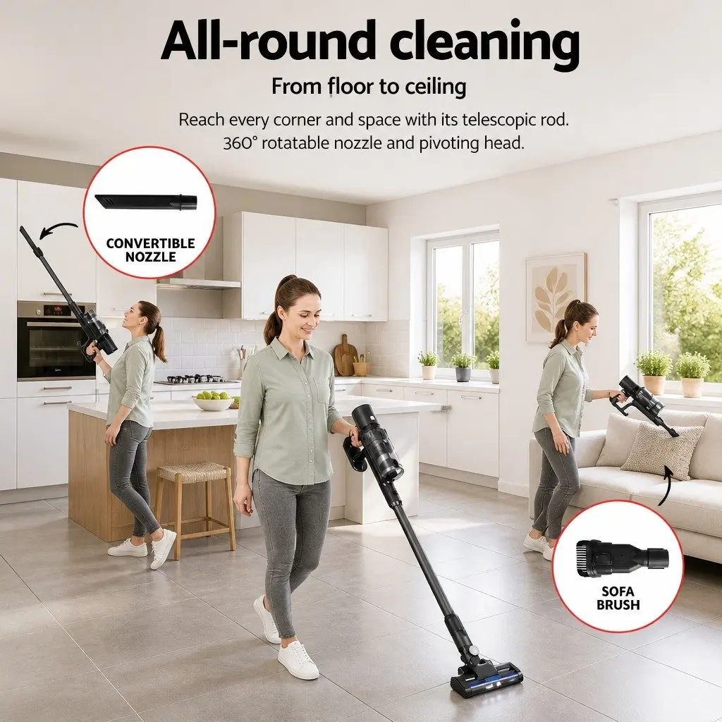 Stick Vacuum Cleaner Grey Cordless Brushless 350W Handheld Hard Floor Cleaning
