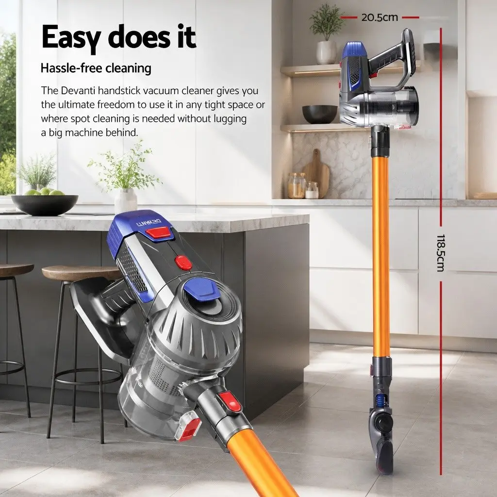 Cordless Stick Vacuum Cleaner Gold Lightweight 150W Adjustable 2-Speed Suction