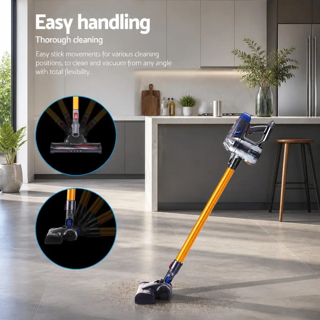 Cordless Stick Vacuum Cleaner Gold Lightweight 150W Adjustable 2-Speed Suction