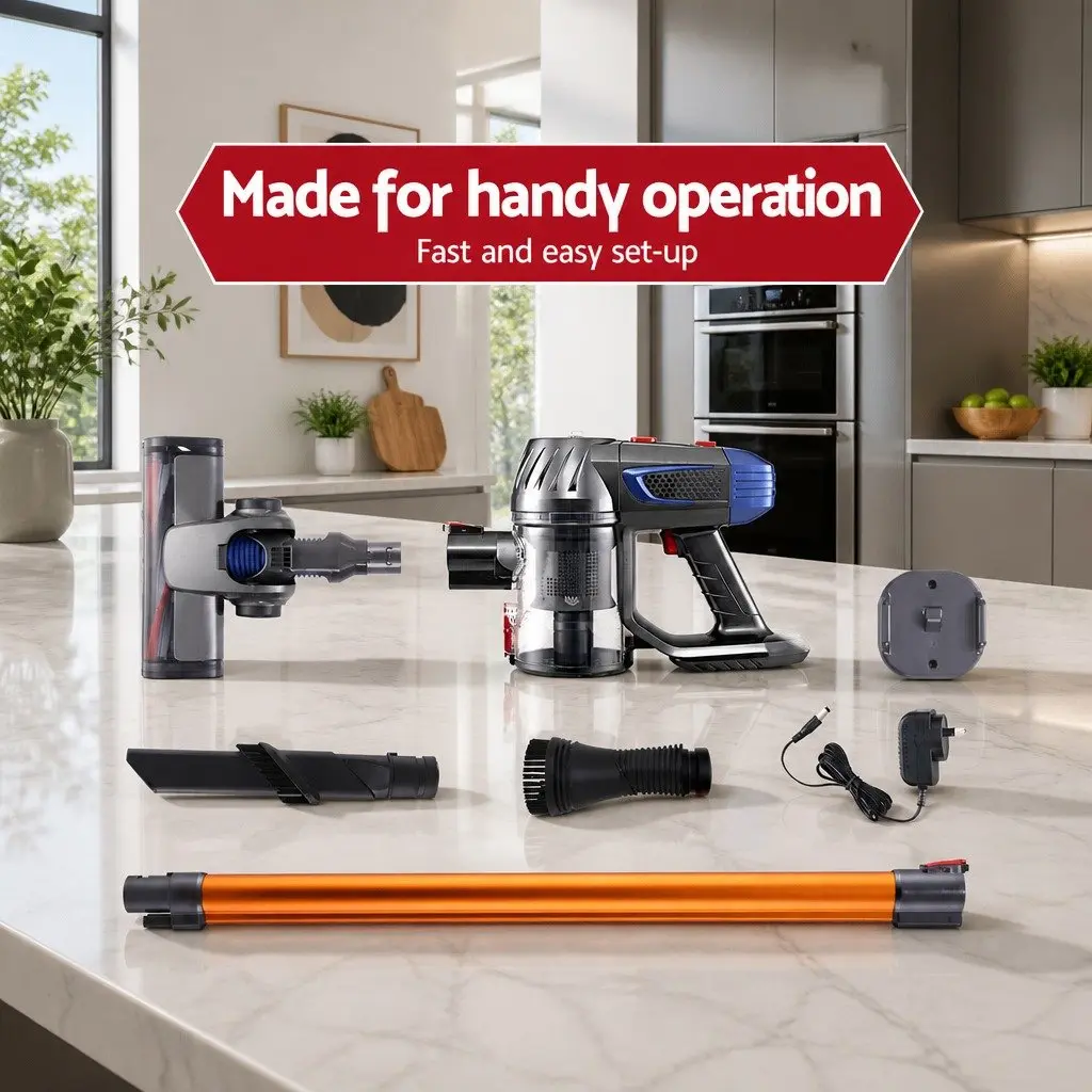 Cordless Stick Vacuum Cleaner Gold Lightweight 150W Adjustable 2-Speed Suction
